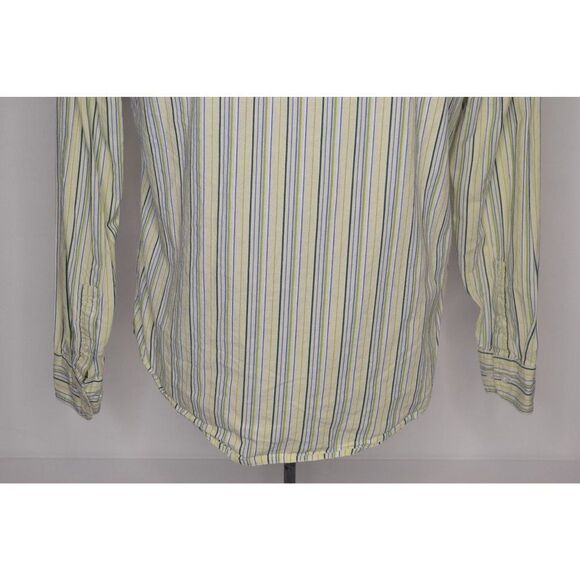 BKE Men's Large Contour Fit Yellow Striped Long Sleeve Button Down Shirt - Picture 7 of 11